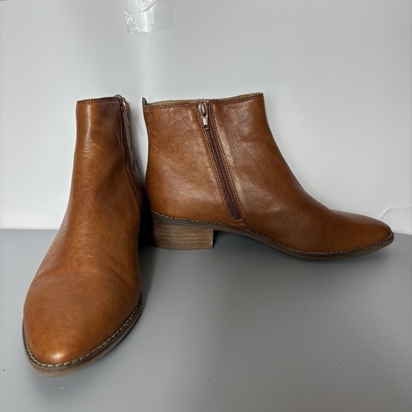 Lucky Brand Shoes - Lucky Brand Letrica Leather Ankle Boots Brown Side Zip Low Heel Women 8M